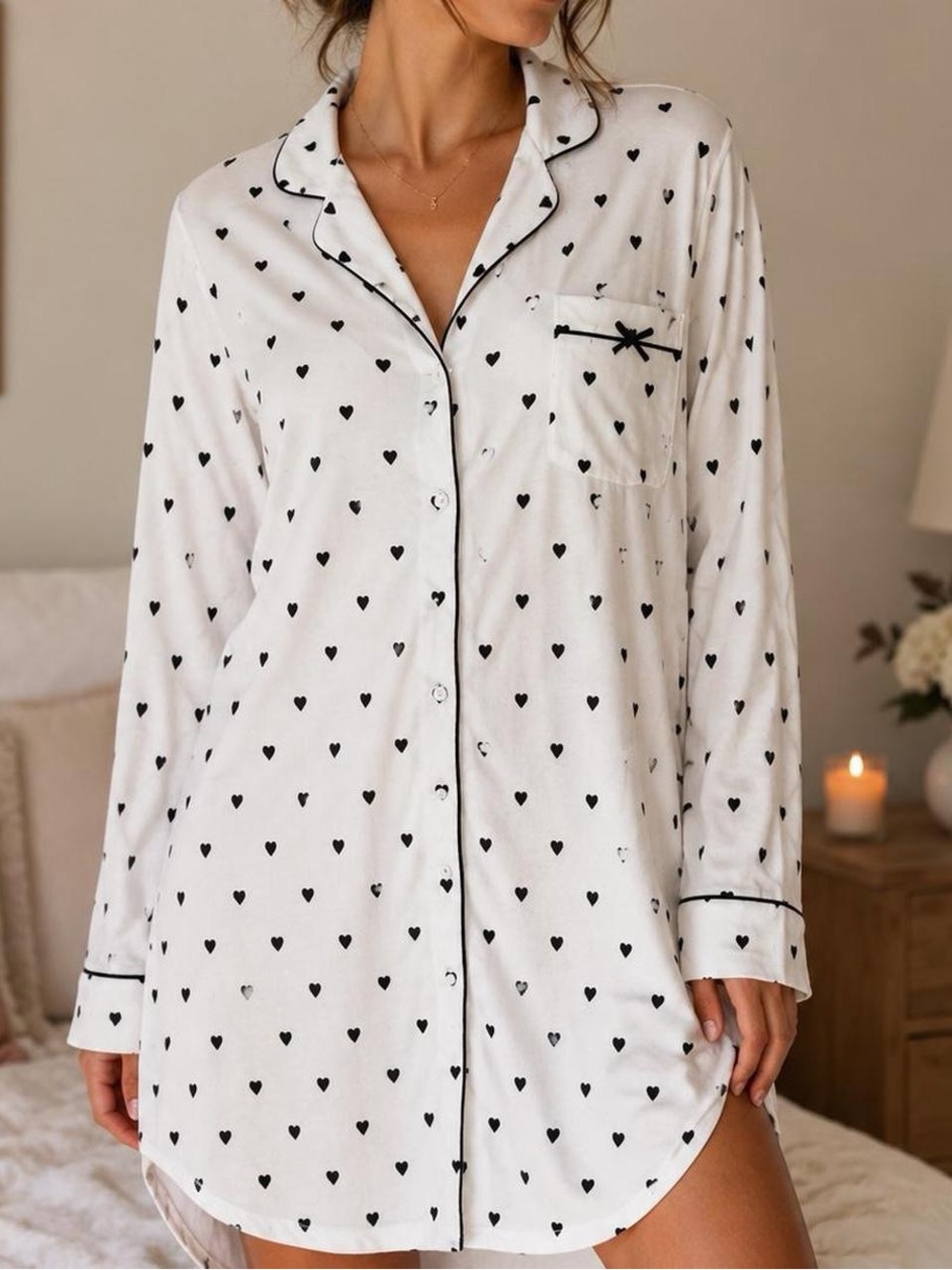 Kate Spade New York Black Heart Print Pajama Sleepshirt Size Small